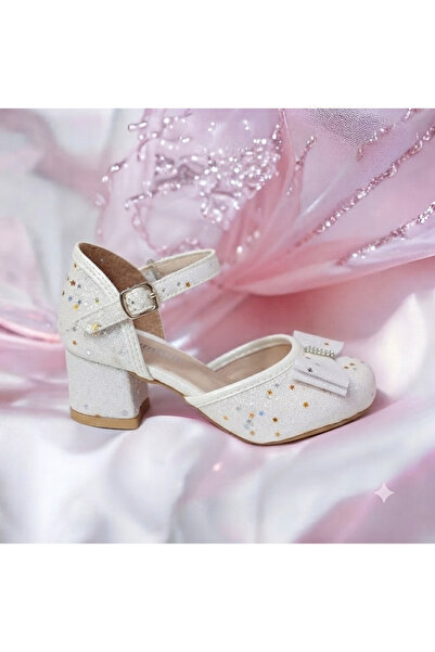 PATİK BEBE Girls' White Colorful Mini-Heel Comfortable Stylish Dress Shoes