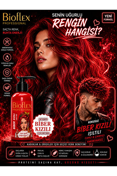 Bioflex Natural Hair Color Geçici-renkli Amonyaksız Biber Kızılı Renkli Saç B...