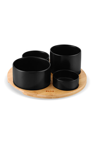 Zass Set de boluri pentru servire pe suport de bambus ZG-SB 02 Negru