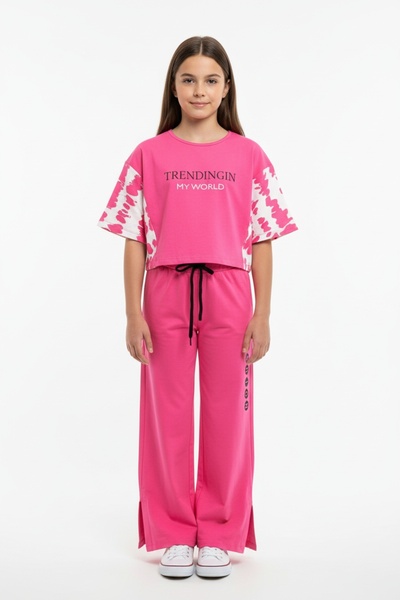 Toontoy Girl's 2-Piece Set: Printed Short-Sleeved Sweatshirt & Elastic Waist ...