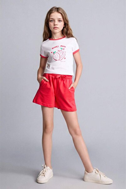 DeFacto Crew Neck Strawberry Print Short Sleeve T-Shirt Top Shorts Ribbed 2-P...