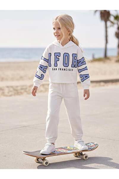 Civil Girls Set de trening cu glugă brodată California pentru copii 6-9 ani -...