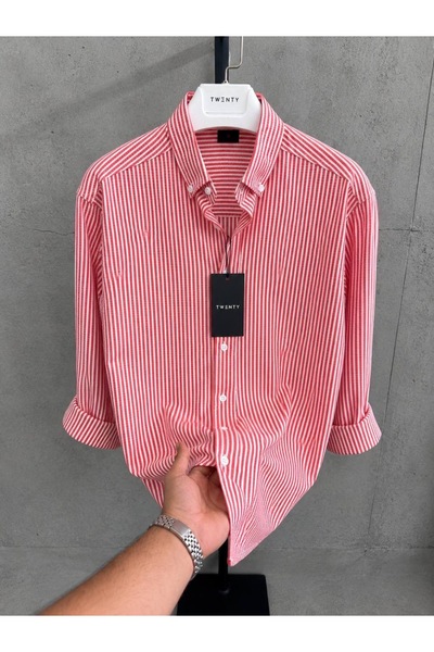 ONUR ERBİL MODA Erkek Çizgili Oversize Gömlek – Pamuklu Uzun Kollu Günlük Gömlek