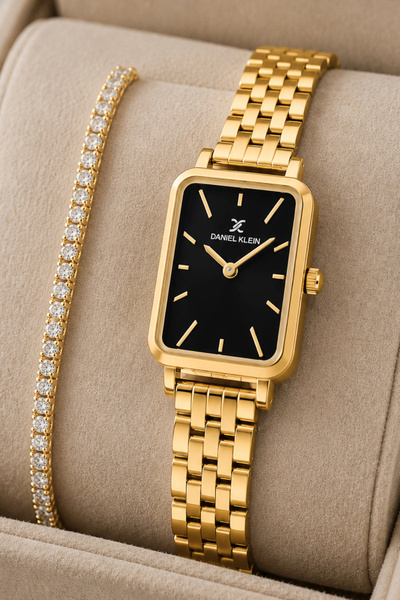 Daniel Klein Women's Wristwatch Gold-Black Color Steel Band & Case Sddk090