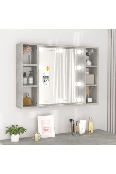 Concept Dulap cu oglindă și LED, gri beton, 76x15x55 cm