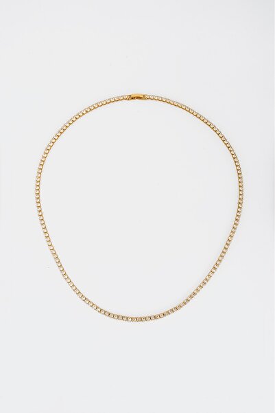 Crupt Studio 3mm X 50cm Tennis Chain Gold Tone Zincir Erkek Kolye