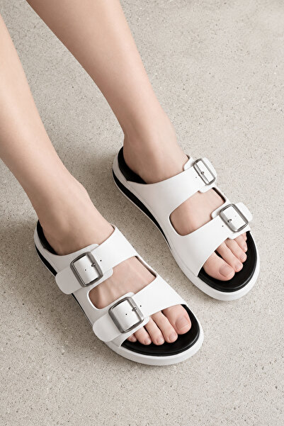BonuStep Farilya Women's White Double Buckle Light Sole Comfortable Daily Sum...