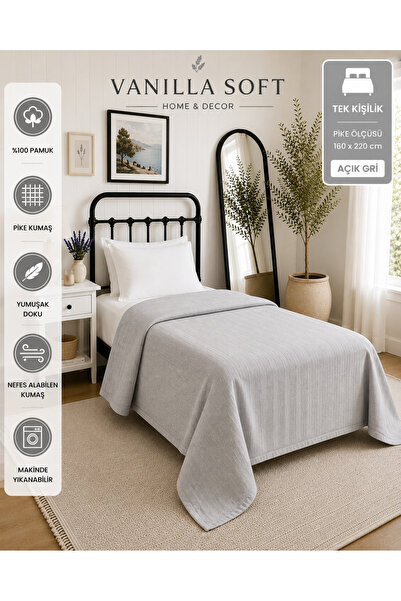 vanillasoft Vanilla Soft Single 100% Cotton Gray Pique Bedspread 160 X 220 Be...