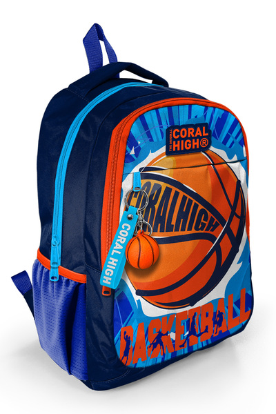 Coral High Kids Navy Blue Basketball Patterned Three Compartment School Backp...
