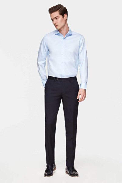 Damat Slim Fit Lacivert Düz Yün Karışımlı Gubello Kumaş Pantolon