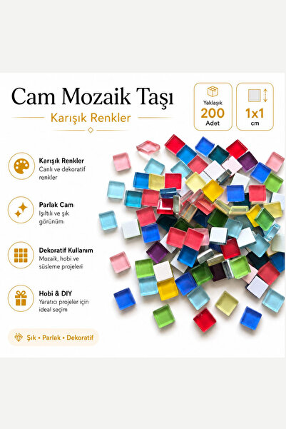 Vox Art Cam Mozaik Taşı 1*1cm 200 Adet Karışık Renkler (Mix)