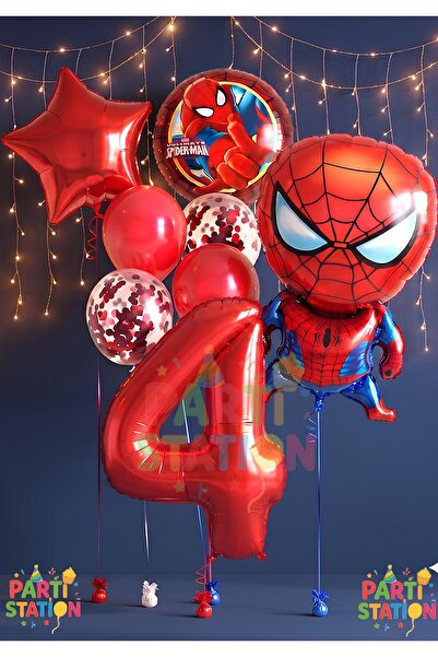 Parti Station Spiderman Örümcek Adam Konsept 4 Yaş Balon Set Spiderman Örümce...
