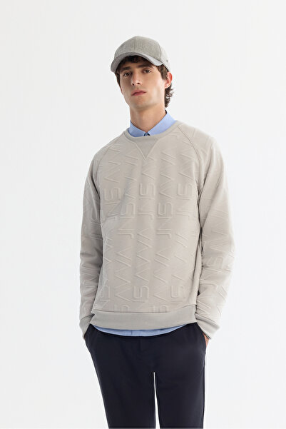 Avva Men's Gray Crew Neck Printed Elastane Regular Fit Sweatshirt A42Y1335