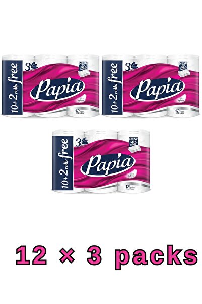 Papia |   Premium Bath Tissues 10+2 Rolls X 3 |   Super Absorbent and Strong ...