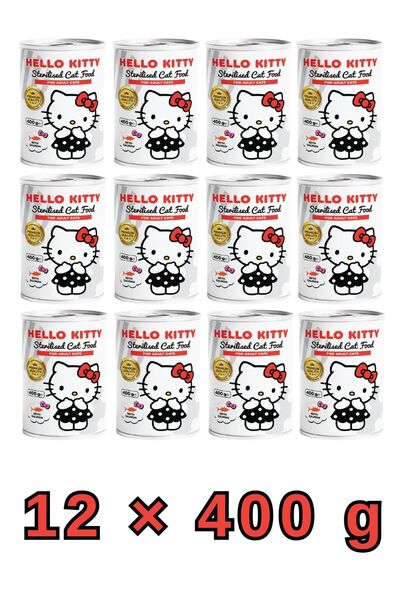 Hello Kitty هلو كيتي | طعام رطب للقطط البالغة بنكهة السلمون 400 جرام × 12 عبو...