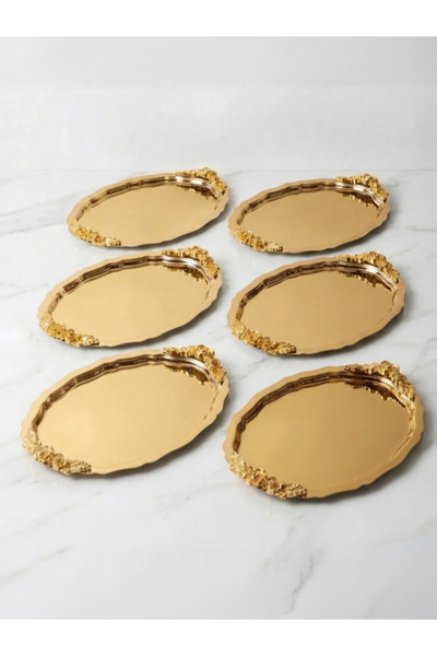 SEVA ÇELİK 20*25 cm Shiny Gold Oval Handle 6 Pieces Service and Presentation ...