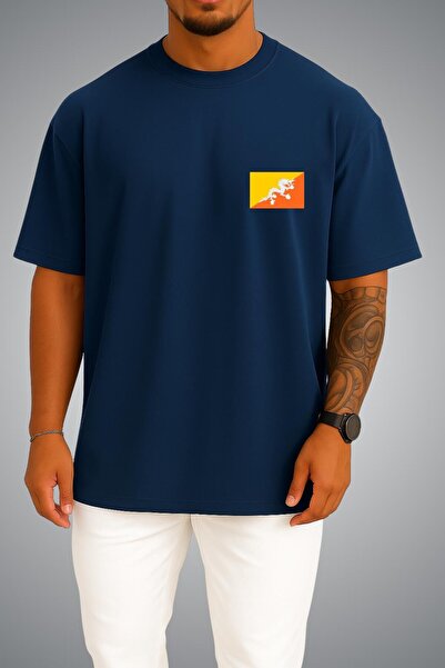 Bahriyeli Collection Oversize Bhutan Flag Pocket Printed Unisex T-Shirt