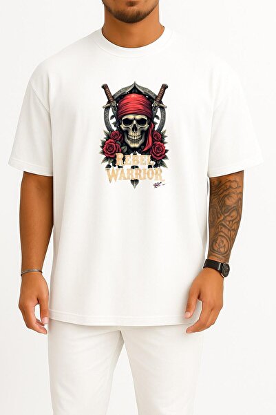 Bahriyeli Collection supradimensionat Rebel Warrior Skull Chest cu imprimeu U...