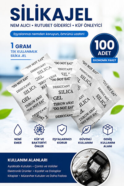Dünya Magnet 100 Adet - Silikajel, 1 Gram, Nem Alıcı Rutubet Giderici Küf Önl...