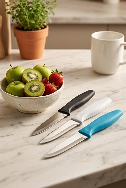 MAKRİ HOME 3'lü Renkli Soyma Bıçağı Seti (Siyah, Beyaz, Mavi) – 19 cm