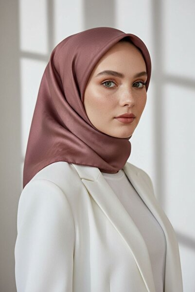 Vissona %100 Twill İpek Düz Gül Kurusu Renkli Daha Tok Exclusive Serisi 90x90...