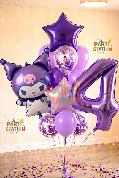 Parti Station Sanrio Kuromi 4 Yaş Mor Balon Set Anime Hello Kitty Kuromi Kons...