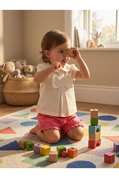 INFANT Set bluză cu fundă și pantaloni balon pentru fetițe