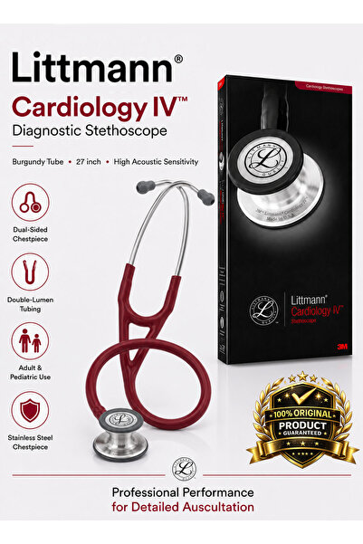 3M Littmann Cardiology IV Diagnostic Stethoscope 6184 Burgundy Tube 27 Inch H...