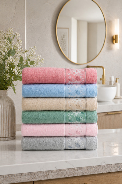 Bella Home طقم مناشف يد من الجاكار الثقيل مقاس 50x90 سم |   6 قطع |   100% قط...