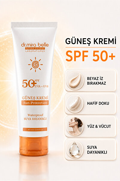 SPF 50+ Güneş Kremi UVA UVB Koruma | Suya Dayanıklı, Leke Karşıtı, Nemlendirici Güneş Kremi 90 ml