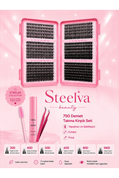 DKAVIA Takma Kirpik Seti 800 Demet Kirpik,Yapıştırıcı, Sabitleyici, Cımbız ve...