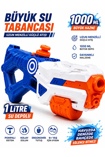 İlknurtoys Büyük Su Tabancası 1 Litre (1000 ML) Uzun Menzilli Yaz Oyuncağı