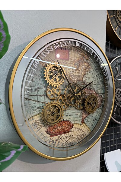 Evdeki Mağaza 60x60cm SİYAH METAL KASA AYNA DESENLİ HARİTA ÇARKLI MODEL