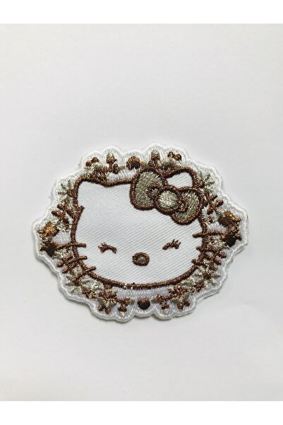Hello Kitty Ütü Ile Yapışan Dokuma Nakışlı Arma - Patch - Yama - Altın Sarı (...