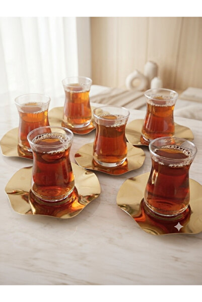 Elzemm store ÇELİK GOLD RENK DALGALI MODEL 6 ADET ÇAY TABAĞI BARDAK ALTLIĞI