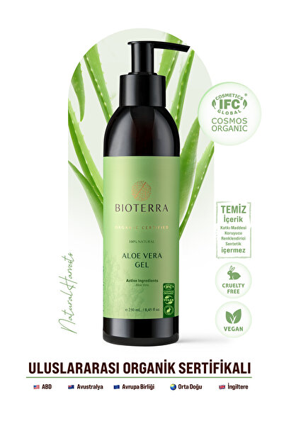 Bioterra جل الصبار العضوي 250 مل جل مرطب ومهدئ للشعر والوجه والجسم