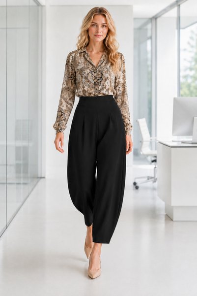 BAYAN Pantaloni din crep cu talie înaltă