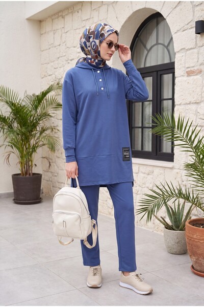 Modamorfo Snap-Fastened Arma Detailed Double Combed Cotton Set -Indigo