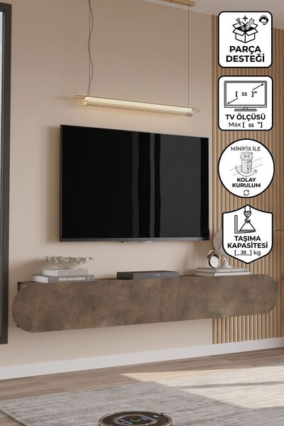 Yurupa Lumos 180 cm Oval Kapaklı Tv Ünitesi Modern Duvara Monte Tv Sehpası Br...