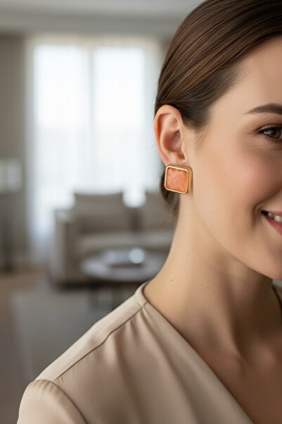 STİL İNCİSİ Style Pearl/Vip Series Square Orange Earrings