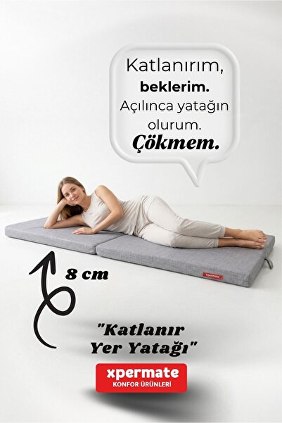 XPERMATE Katlanır Sünger Yatak Tek Kişilik Yer Yatağı Misafir Kamp Yatağı Yık...