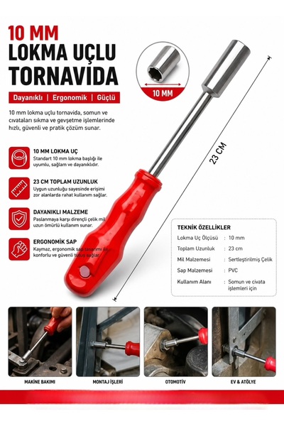 Berlin B10 10 mm Lokma Uçlu Tornavida Somun Vida Sıkma Sökma Lokma Tornavida ...