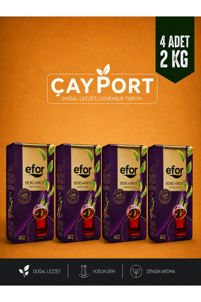 Efor Çay Efor Bergamot Aromalı Siyah Çay 500 Gr x 4 Adet (2 Kg) Yoğun Dem Riz...