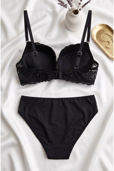 ST iç giyim Women's Red and Black Supported Padded Underwire Lace 2-Piece Economical Package Bra Set