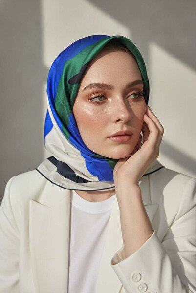 Vissona %100 Twill İpek Geometrik Desenli Lacivert - Çam Yeşili Renkli 90x90 ...