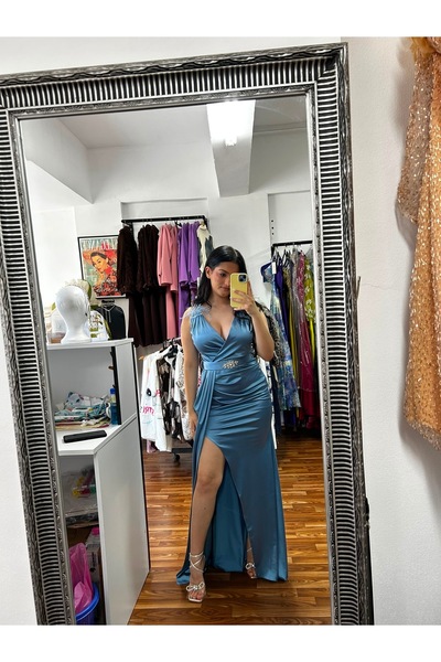 Sienna Fashion Елегантна метално синя макси рокля