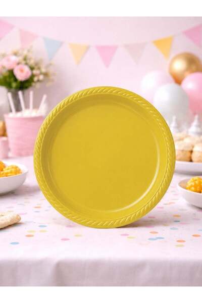Parti Adresi Plastik Tabak Doğum Günü Parti Tabağı Sarı 21 cm 25'li