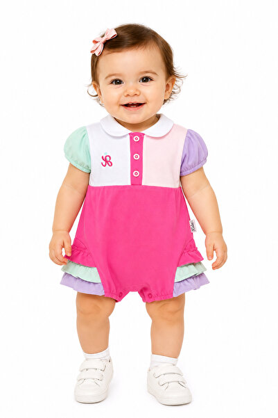 Chicsy Baby Kız Bebek Renkli Polo Yaka Tulum Yazlık Pamuk Bebek Tulum Şort Tulum
