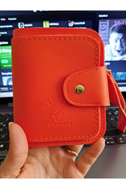JUST WOMAN Women's Orange Faux Leather Multi-Pocket Wallet with Wrist Strap