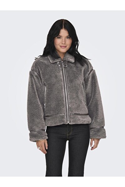 ONLY Women's Onlmichelle High Collar Teddy Gray Jacket - 15326006